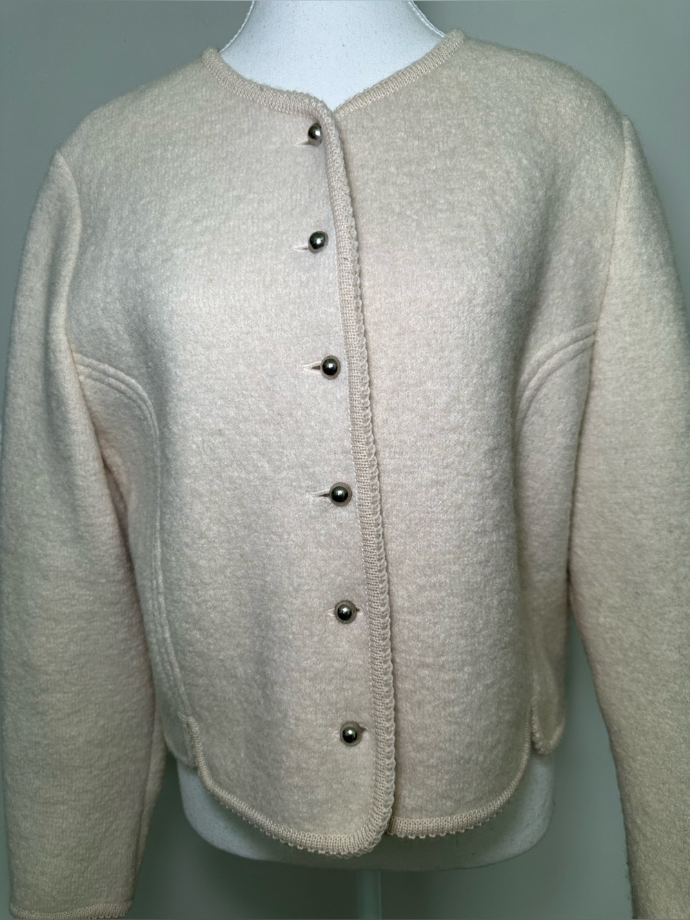Vintage The Whittaker Collection Virgin Wool Ivory Cream Button Front Cardigan M - Picture 6 of 11